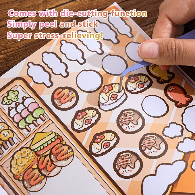 Girl's Japanese Kawaii Food Platter Scene Sticker Book, 18 Sheets DIY Lunchbox Stickers, 3 Recipes + 15 Plating Stickers Book for DIY Scrapbooking Journaling Handbook Decoration