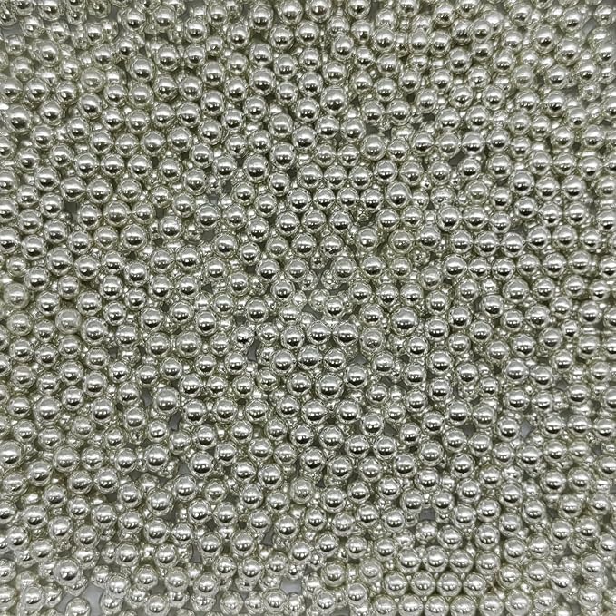 Edible Silver Pearl Sugar Sprinkles Candy 4mm Mini Pearls Cake Decorations Cupcake Toppers Cookie Decorating Perfect for Wedding Party Valentine Halloween Christmas Supplies 3OZ