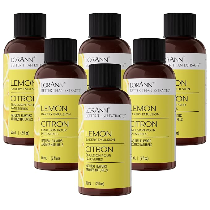 Lorann Oils Lemon Bakery Emulsion: Perfect for Amplifying Citrus Tones in Cakes, Cookies & Desserts, Gluten-Free, Keto-Friendly, Lemon Extract Alternative Essential, 2 oz, 6 Pack