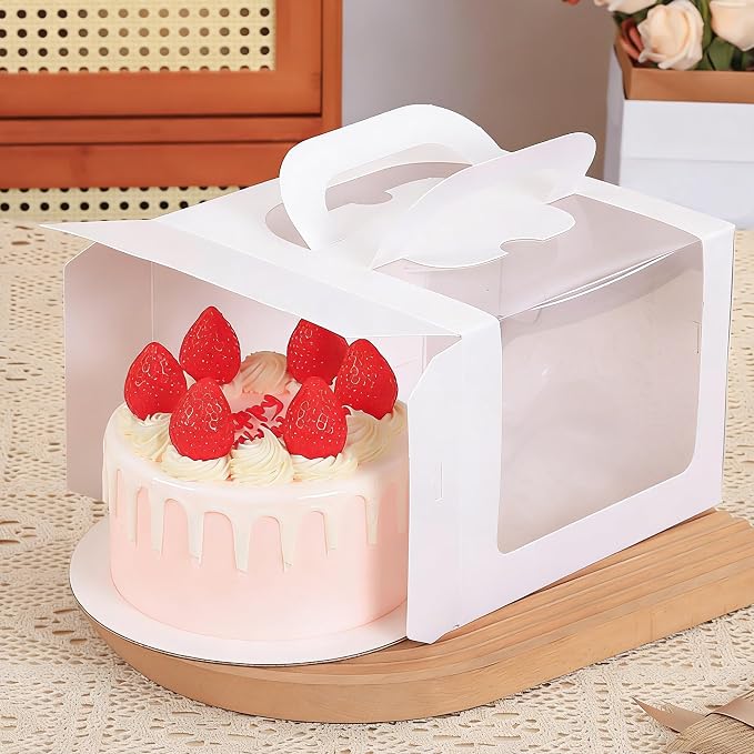 MUMULULU 15 PCS 8 x 8 x 8 Inches Cake Boxes with Carry Handles and Cake Boards Bakery Boxes with Silk Ribbon and Stickers for Cakes Pastries Birthday Party Wedding (White 8×8×8)