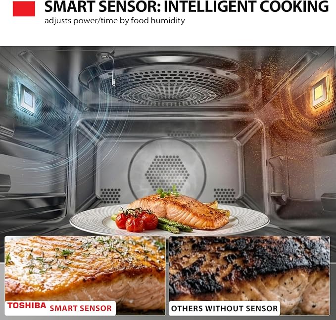 TOSHIBA OptiChef Classic All-in-One Countertop Microwave Air Fryer Combo for Small Kitchens 1.0 Cu.Ft 1000W–Origin Inverter Tech & Humidity Sensor, Convection & Broil Combi, Black Stainless Steel