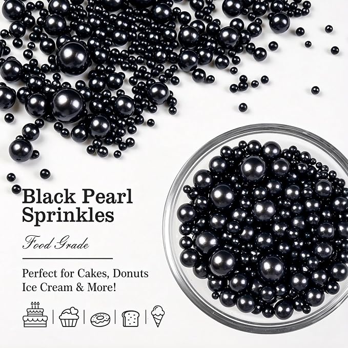 Edible Black Pearl Sprinkles for Cake Decorating, Black Pearl Sugar Sprinkles, 150g/5.29oz, Baking Cake Decorations, Food Grade Toppers, Cupcakes, Cookies, Birthday, Wedding Party Holiday Supplies