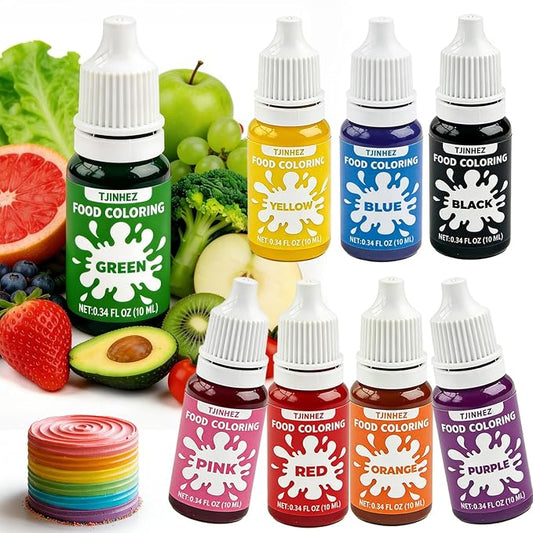 Natural Food Coloring, 8 Vibrant Liquid Food Dye, Artificial Dye Free & Plant Based Food Grade Color Set for Baking, Cake Decorating, Buttercream, Frosting & DIY Slime - 10ml per Bottle