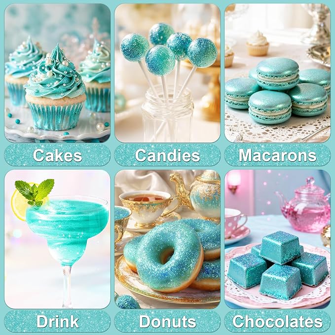 Teal Edible Glitter - 5g Food Grade Cake Decorating Shimmering Glitter, Edible Sprinkle Luster Dust for Drinks, Chocolates, Fondant, Strawberries, Cupcakes, Candy, Easter Cookie - Vegan