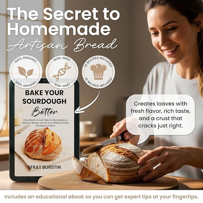 ERNEY Dehydrated Organic Whole Wheat Sourdough Starter 21.6 g Per Sachet for Bread Making - Perfect Rise Organic Whole Wheat Sourdough Bread Flour with Instruction - Versatile Homemade Pastry Flour Perfect for Artisan Loaf Pizza Muffins
