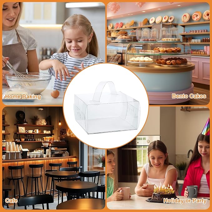 7x7x4Inch Clear Cake Boxes (20 Pack) - Transparent Bakery Boxes with Handles for Cupcakes, Donuts, Chocolates & Party Treats - Perfect for Weddings, Birthdays, Baby Showers & Gift Packaging