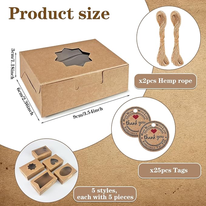 MUMULULU 25Pcs Soap Boxes for Homemade Soap with Window Small Kraft Packaging Boxes for Homemade Soaps Bakery Candy Cookies Packaging Supplies