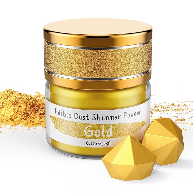 Jelife Edible Gold Luster Dust - 5 Grams Food Grade Cake Dust Shimmer Powdered, Flavorless Metallic Powder Food Coloring for Cake Decorating, Chocolates, Fondant, Drinks, Painting & More, Vegan