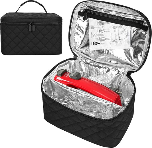 Quilted Electric Hand Mixer Carrying Bag for KitchenAid 5/6/7/9 Ultra Power Speed Mixers, Hand Mixer Electric Handheld Bag with Handle for Kitchenaid Mixer Attachments, Black