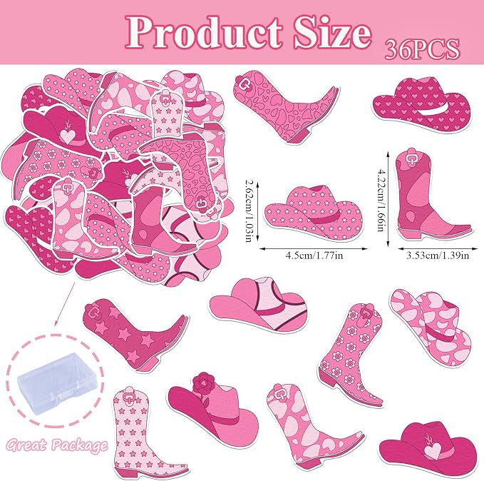 36PCS Edible Cowgirl Cupcake Toppers Wafer Ppaer HorseShoe Hat Cupcake Picks Edible Cowgirl Rodeo Cake Decorations for Western Cowgirl Theme Birthday Baby Shower Party Cake Decor Supplies