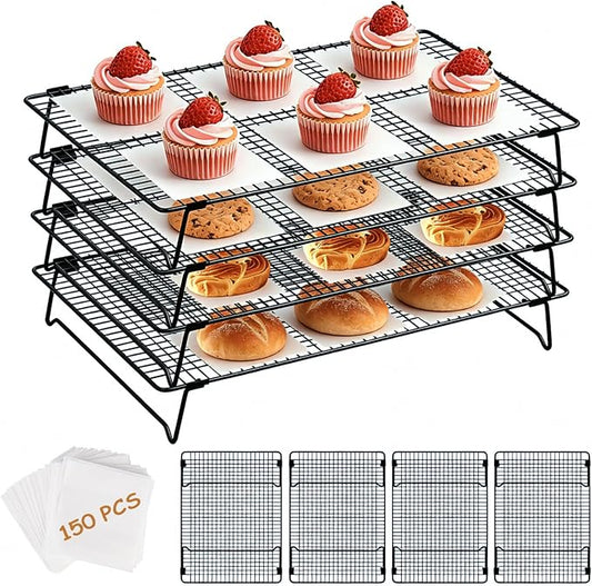 Cooling Rack for Baking 4 Tier, 17" * 11" Cookie Cooling Wire Rack for Roasting Grilling, Stackable Baking Racks for Cooking, Bread, Pizza, Cake, Oven and Dishwasher Safe