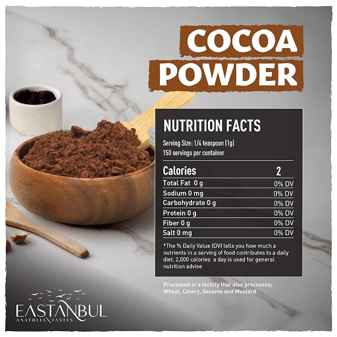 Eastanbul Cacoa Powder, 5.29oz, Raw Cacao Powder, Cocoa for Baking and Smoothies, Unsweetened, Unprocessed Cocoa, Sugar Free, Natural, Vegan,Gluten Free, Non-GMO