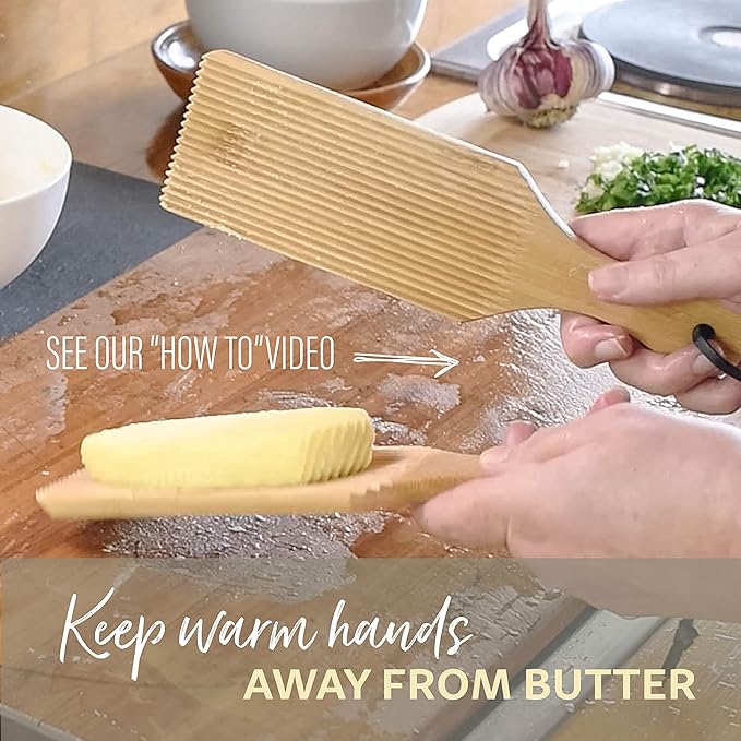 Gnocchi Boards and Wooden Butter Paddles to Easily Create Authentic Homemade Pasta and Butter Without Sticking - Set of 2 Makers - 9.5 inches