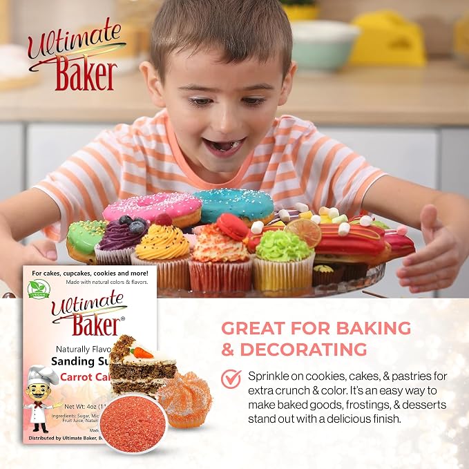 Ultimate Baker Flavored Sanding Sugar (1x4oz) - Burst of Flavor & Color for Cakes, Cookies & More, All-Natural, Perfect for Baking & Decorating or as a Flavored Coffee Sugar (Carrot Cake)