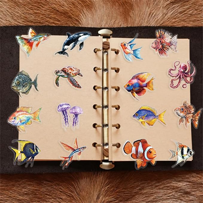 50pcs Marine Organism Transparent PET Stickers for Journaling Supplies, Lovely Sea Fish Sticker for Scrapbooking, Skateboard, Bicycle, Water Cup, Gift for Teenagers(colourful-B12)