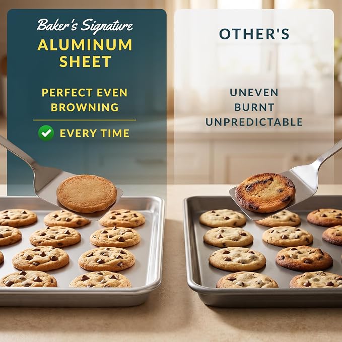 Baker’s Signature 13" x 9" Aluminum Cookie Sheets for Baking Set of 2, Quarter Baking Sheet Pans - Anti-Warp, Reinforced Encapsulated Steel Rim, Easy to Clean