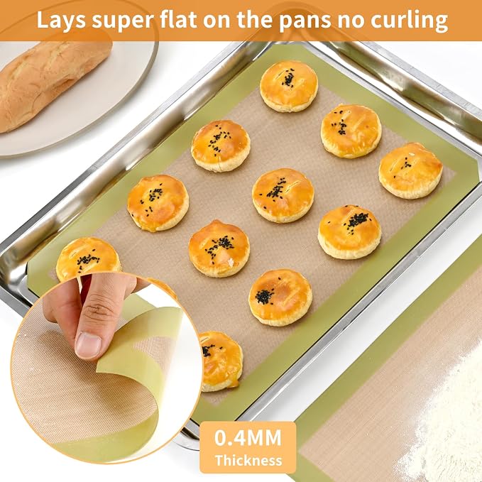 Luckyiren 2-Pack Silicone Baking Mats – Non-Stick Reusable BPA-Free Oven Liners, 100% Food-Grade Silicone, Fit Half Sheet Pans (16.54" x 11.62") for Cookies, Pastry & More, Coffee with Sage Green Edge