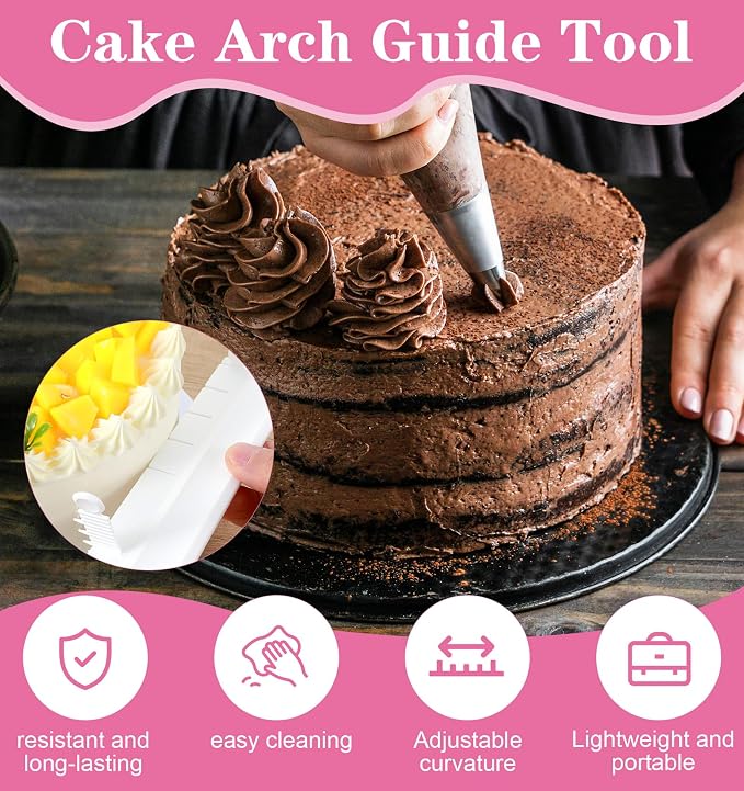2Pcs Cake Arch Guide Tool, Cake Arch Tool, Baking Aid for Fondant Icing Decorating Measuring Beginners (White and Pink)
