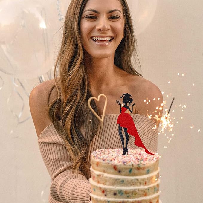 1 Pack 2026 Graduation Cake Topper Graduation Girl Cake Pick with Glitter Diploma Graduation Cap Congrats 2026 Cake Decorations for 2026 Graduation Theme High School Girls Graduate Party Red