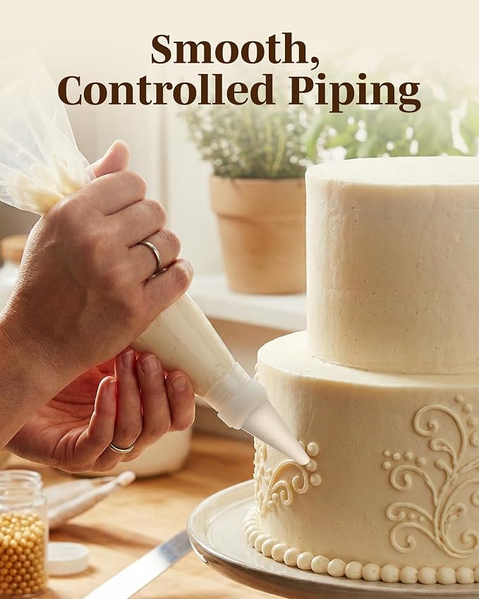 Reusable Plastic Piping Tips - Standard Size Round Tip #4 20 Pack with 2 Couplers Icing Nozzles for Cake Decoration Dessert Design Baking Supplies and Piping Bags Base Ø 0.75", Height 1.25"