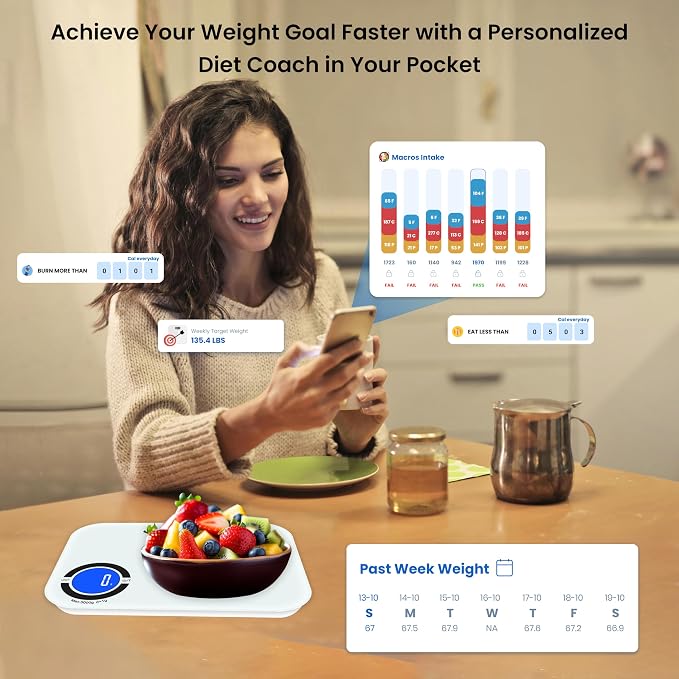 Nutrition Scale – Digital Kitchen Food Scale with App, Smart Food Scale for Calorie & Nutrition Tracking, White