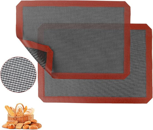 16.5"x11.6" Perforated Baking Mats, Non-Stick Hollow Out Silicone Mat, Reusable Oven Liner for Half Sheet Pan, Making Bread/Pizza/Macaron/Pastry/Cookie (2 Pcs, Black Corner Cut)