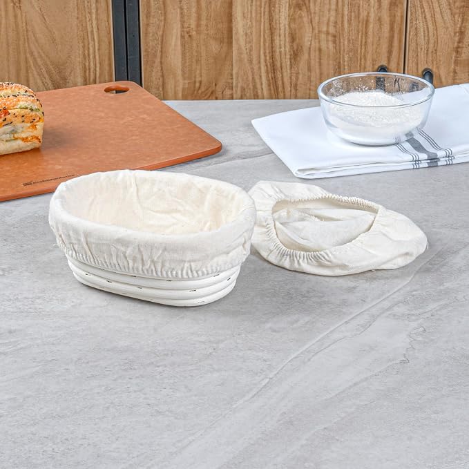 Restaurantware Bread Proofing Baskets 6 Inch Oval Pack of 10 Rattan Dough Fermentation Baskets With Cotton Liners, Oval Banneton Bread Rising Bowls For Home, Commercial, Artisanal Baking