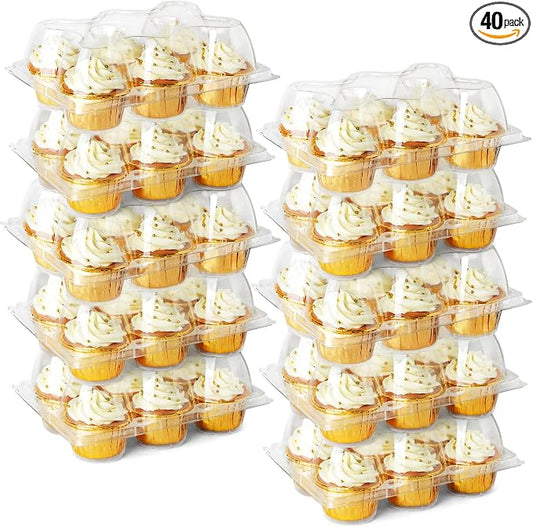 LotFancy (6 Count x 40 Sets) Cupcake Containers, Half Dozen Clear Cupcake Boxes, Thick Plastic Muffin Holders with Detachable Tall Dome Lid, Disposable Cupcake Carriers, BPA Free, Standard Size
