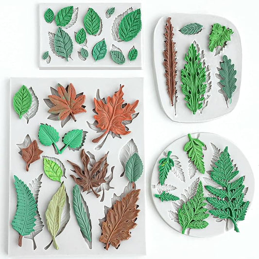 HKNMTT Leaf Fondant Silicone Mold Small Maple Shapes, 34 Cavity Tree Fern Leaves Rose Flower for Cake Cupcake Topper Craft Decorating Sugar Candy Clay Plant Moulds DIY BPA Free
