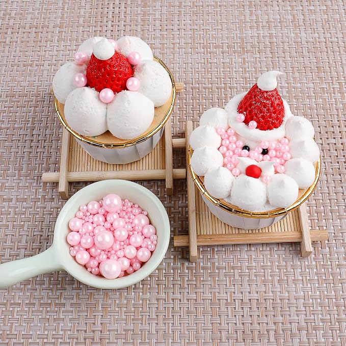 Light Pink Pearl Sprinkles for Cake Decorating, 4 Sizes Sugar 130g/4.6oz, Cupcake, Ice Cream, Donuts, Macaron Toppings Supplies (2mm, 4mm, 7mm, 1cm)