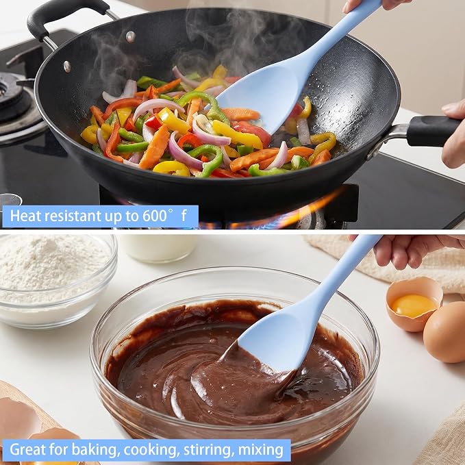 Silicone Spoon Spatula, 600°F Heat Resistant Spoonula for Cooking, Non-Stick Flexible Scraper for Baking Mixing, Kitchen Utensil Spoon Spatula for Scraping & Stirring - Blue