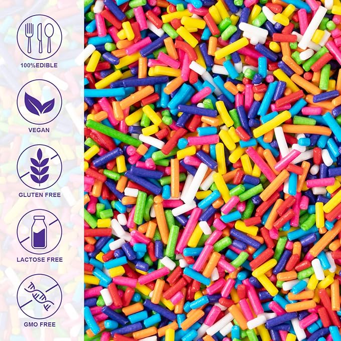Edible Rainbow Sprinkles Bulk 16 oz Bulk Rainbow Jimmies for Ice Cream Dessert Toppings brownies Cookies, Cupcakes, Cake Decorating Birthday Baby Shower