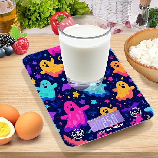 Food Scale Kitchen Scale for Baking Cooking Digital Food Weighing Measuring Scale Small Waterproof Electric Food Scale Neon Halloween Ghosts Stars Bats