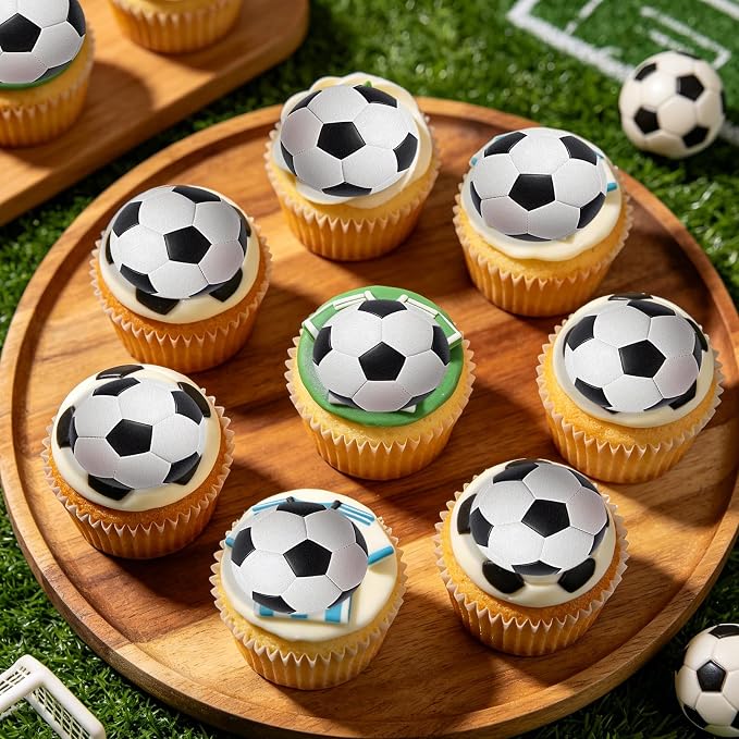 48PCS Edible Soccer Balls Cupcake Toppers Edible Soccer Football Cake Decorations for Sports Ball Game Theme Baby Shower Birthday Party Cake Decorations Supplies