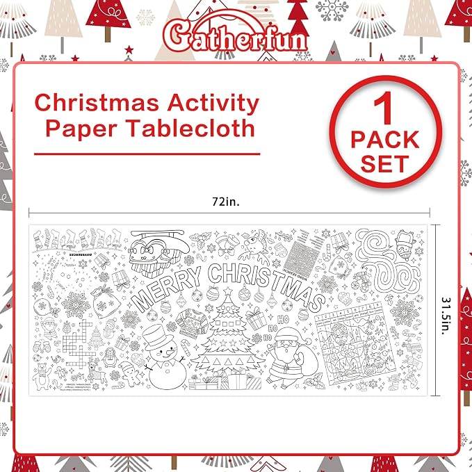 Gatherfun Christmas Decorations - Versatile 31.5 x 72 Inches Activity Poster, Merry Christmas Party Coloring Banner/Table Cover for School Parties and Special Events
