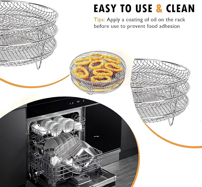 3 layer circular Baking net Air Fryer Racks for Gowise USA Airfryer,Accessories for Ninja AirFryer,Fit all 4.2QT - 5.8QT Air fryer,Oven,Press Cooker (Circle)