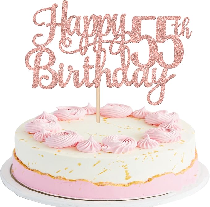 1 PCS Happy 55th Birthday Cake Topper Glitter Cheers to 55 Years Birthday Cake Pick 55 Fabulous Cake Decoration for Happy 55th Birthday Theme Party Decorations Supplies Rose Gold