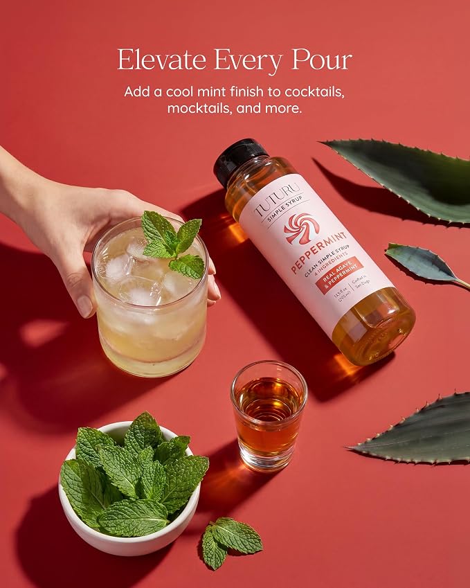 Peppermint Agave Simple Syrup for Coffee, Cocktails, Matcha - Sweetened with Agave Nectar - Infused with Real Peppermint Leaf - 13.5 oz