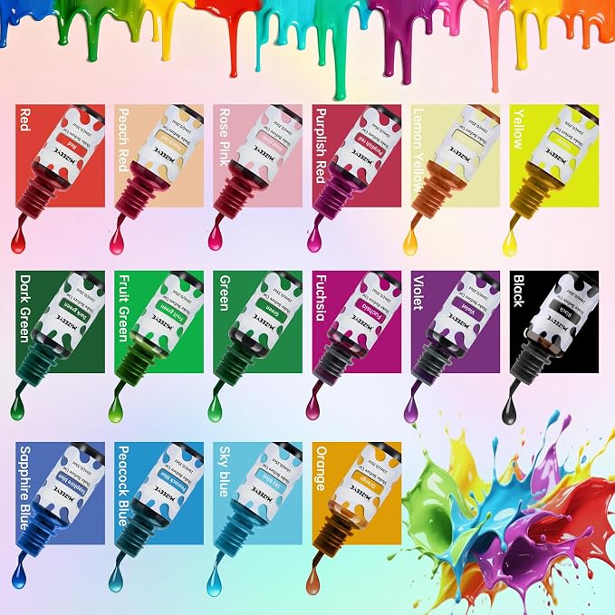 Silicone Pigment Set, 16 Colors Liquid Silicone Coloring Paste for Silicone Mold and Handmade DIY Craft Projects, Pastel & Bright Colors, 10 ml Each
