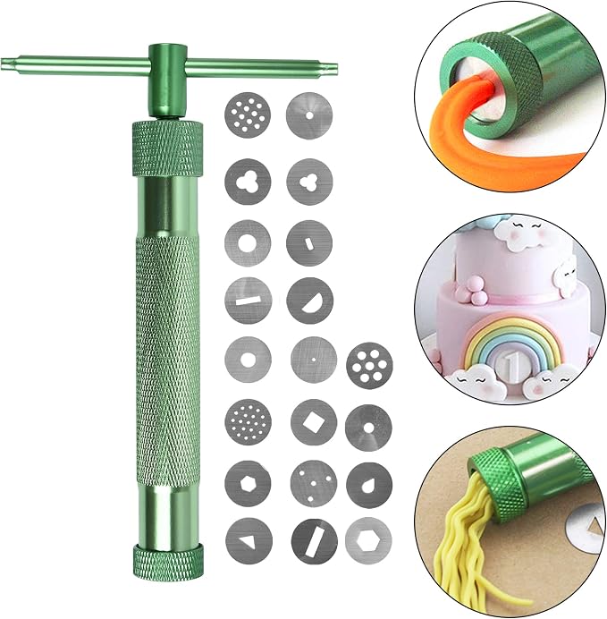 Supkiir 33Pcs Clay Fondant Extruder Cake Decorating Supplies Sugar Modeling Tool, Clay Extruder Gun with Sugar Paste Extruder, Ball Stylus Dotting Cake Crafts Clay Sculpting Tools
