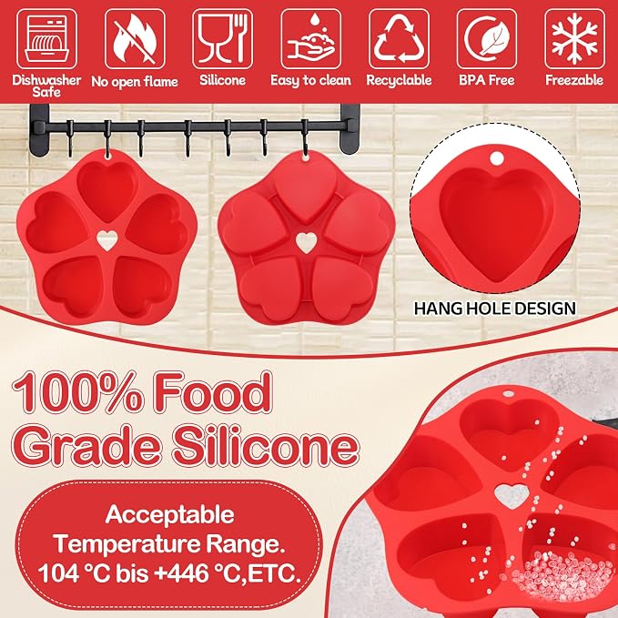 2 Pieces Silicone Air Fryer Muffin Pan Egg Bite Heart Mold for Oven Baking,Mini Muffin Tins Cups Cake Tray for Air Fryer Liners Basket Instant Pot Accessories Baking Muffin Cakes Pancake