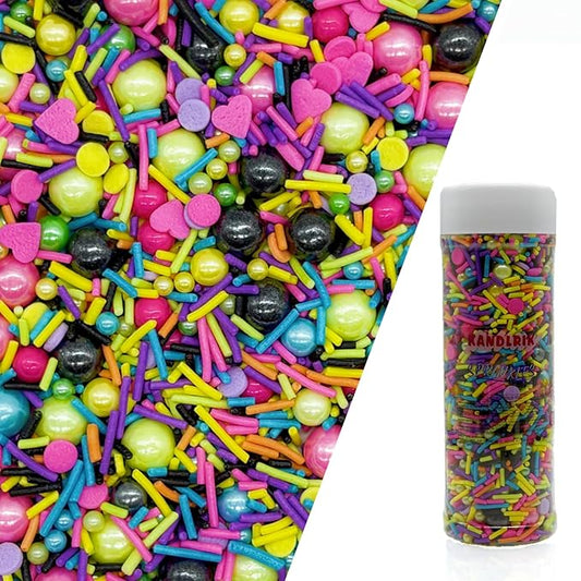Pink & Black & Green & Yellow Sprinkles Mix Size Pearls Disco Themed Cake Decorations Cupcake Toppers Perfect for Wedding Valentine Christmas Supplies 4.58OZ