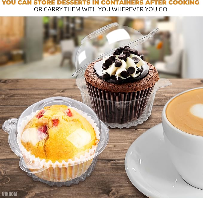 50Pcs Individual Clear Plastic Cupcake Containers - Cupcake Holders with Transparent Lids, Clear Dessert Boxes for Cupcakes, Single Cupcake Box for Holiday Treats, Weddings, Baby Showers and Parties