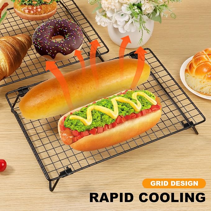 16.85" × 11" Stackable Cupcakes Cooling Racks – 2-Pack Nonstick Carbon Steel Baking Racks with Collapsible Legs, Perfect for Cooking, Roasting, Grilling, Drying & Cooling Cookies