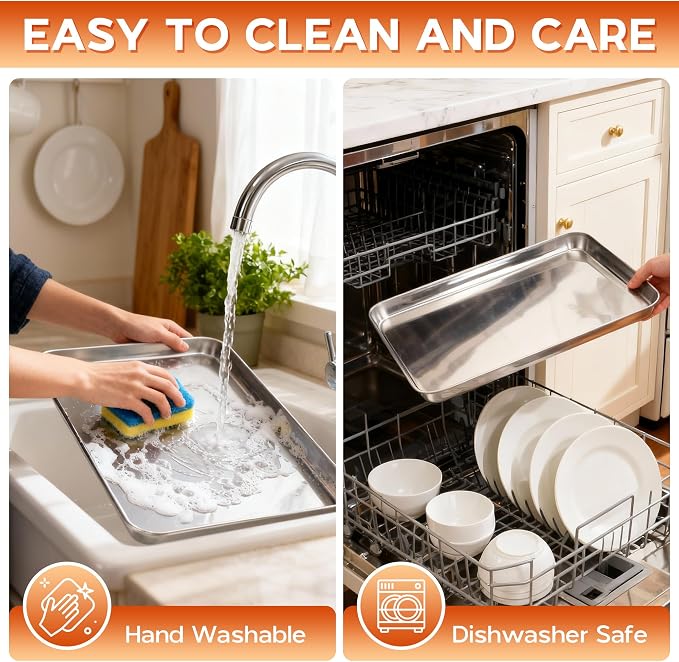 Onader Large Baking Sheet Set of 12, 18 x 13 Inch Stainless Steel Half Sheet Baking Pans for Oven, Commercial Metal Cookie Pan Tray for Roasting Cooking, Mirror Finish & Dishwasher Safe