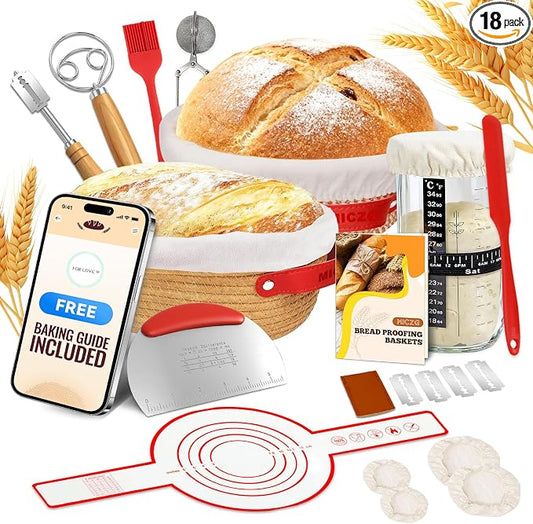 Sourdough Starter Kit, Sourdough Bread Baking Supplies, Sourdough Kit Home and Kitchen, Sourdough Bread Basket, Sourdough Starter Jar,Sour Dough Kit Tools,Bread Proofing Basket, Sourdough Jar
