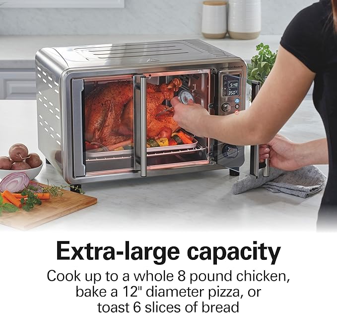 Hamilton Beach 6-in-1 XL Digital Air Fryer Toaster Oven Combo, With Easy-Access French Doors, Bake, Broil, Toast, Pizza & Reheat Functions, 0.9 cu. ft. Capacity, Stainless Steel (31191)