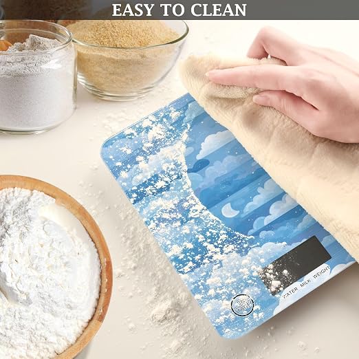 Food Scale Kitchen Scale Food Weight Scales Digital Weight Grams and Ounces Small Electronic Food Scale for Baking Cooking Blue Gradient Cloud and Stars
