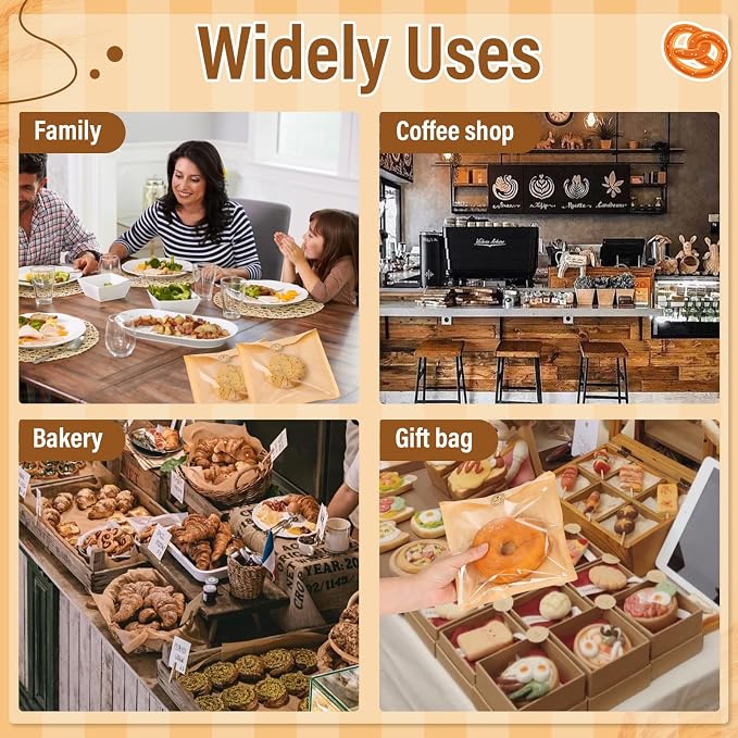 330 Pack Bakery Bags with Window, 7.5 x 7.1 Inches Bagel Bags, Sublaga Paper Sandwich Bag, Parchment Paper Bag, Donut To Go, Bakery for Cookies, Snack, Waffle Cake Packaging