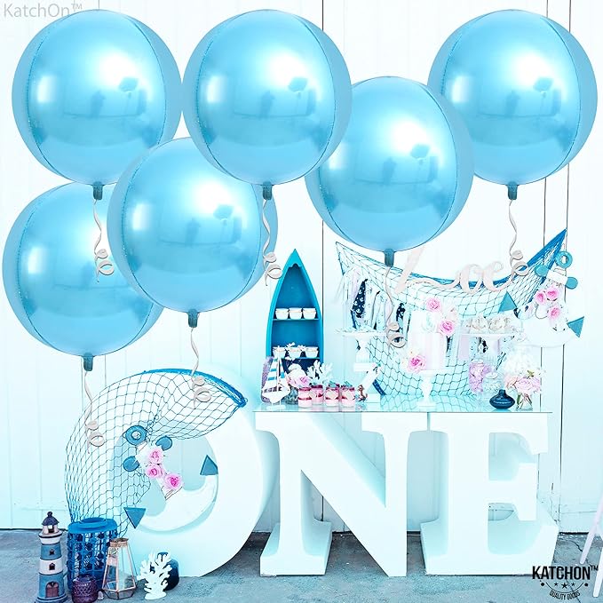 KatchOn, Light Blue Foil Balloons - 22 Inch, Pack of 6 | Light Blue Metallic Balloons | Baby Foil Balloon for Gender Reveal Decorations | Shark Theme Birthday Decor | Under The Sea Party Decorations